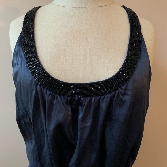 Express Beaded Navy Silk Tank Top - Picture 2 of 6